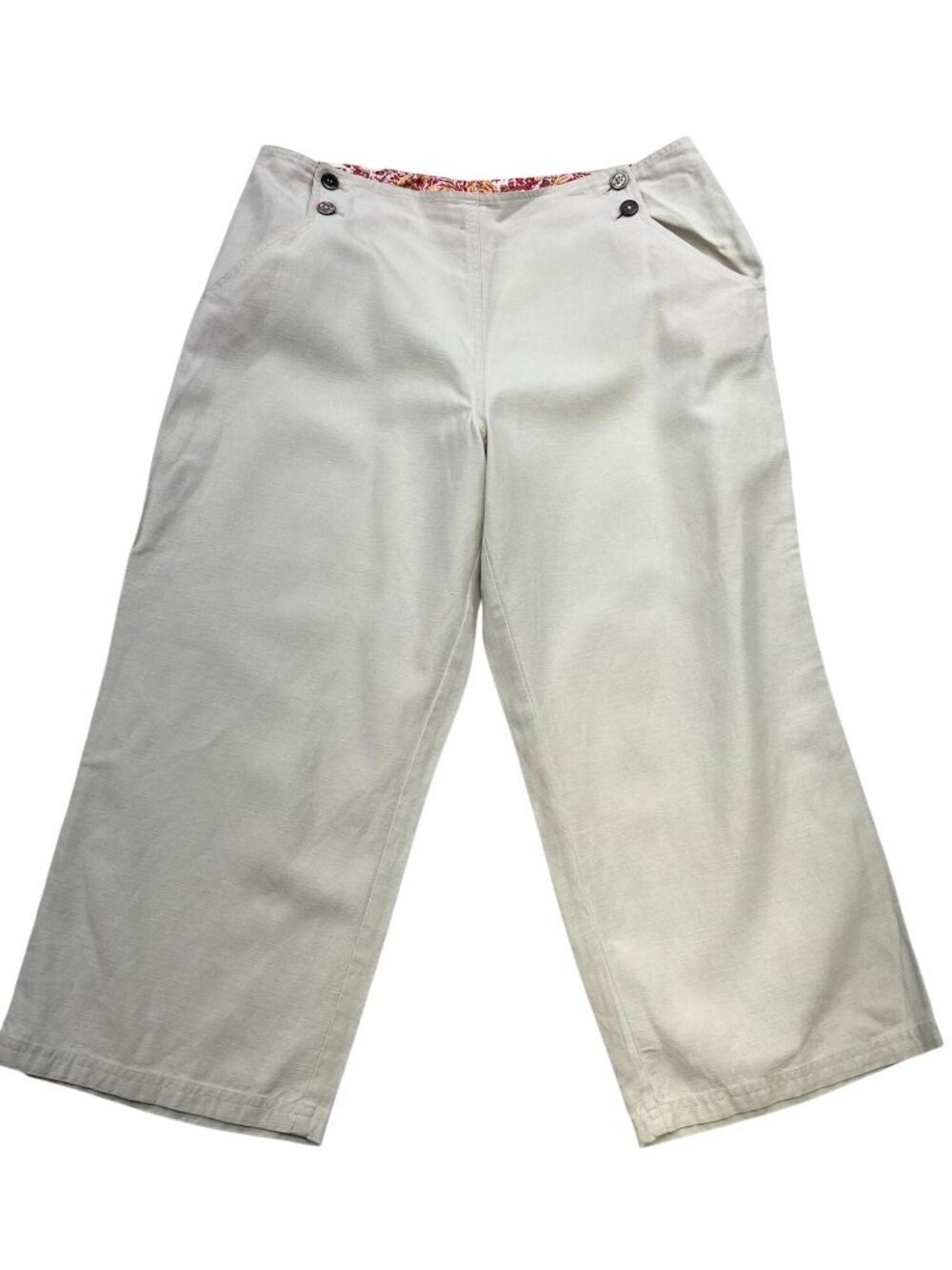 J. Jill Women's Linen Wide-Leg Capri Pants Flat Front Size 16P Cream